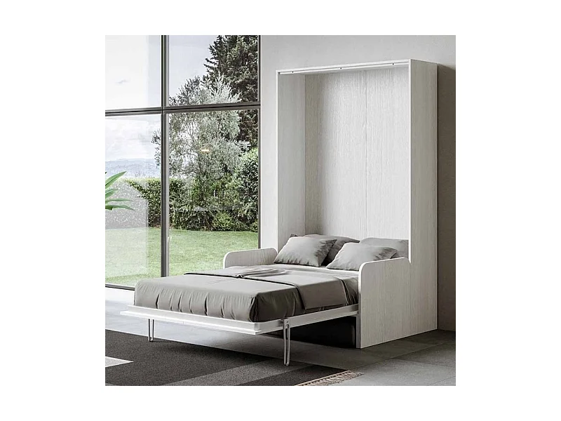 Wit verticaal opklapbed met stoffen zitbank Bounto 140x190 cm - 32 stofkleuren-Bank 20