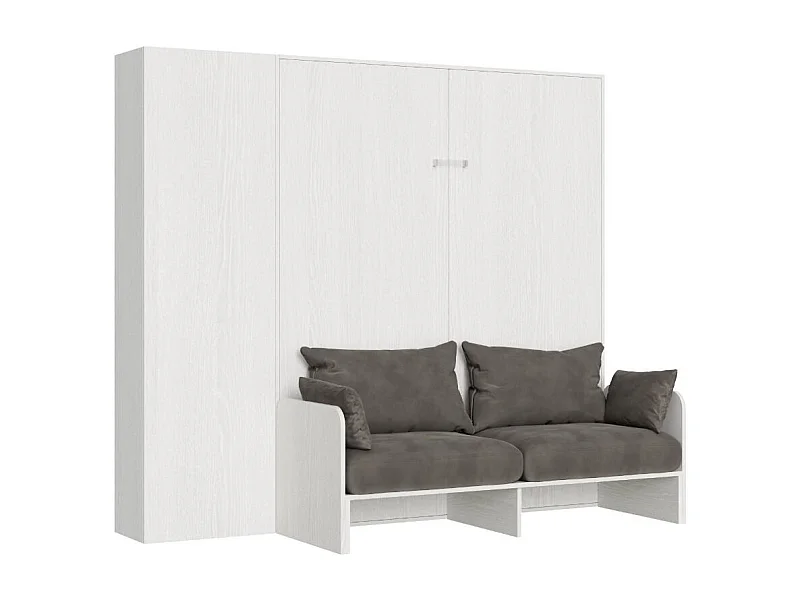 Armoire lit 140x190 avec canapé et colonne de rangement bois blanc Kanto-Couleur Microfibre 38