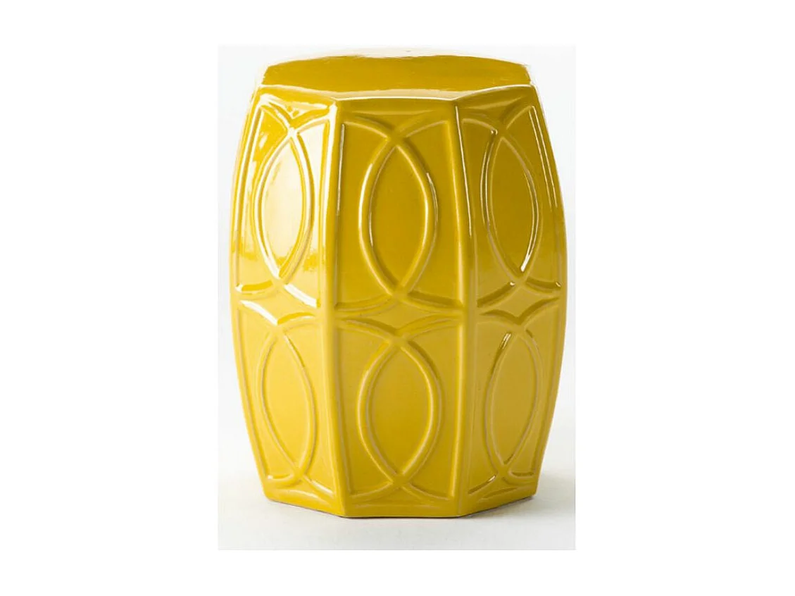 Tabouret bas rond céramique jaune 2