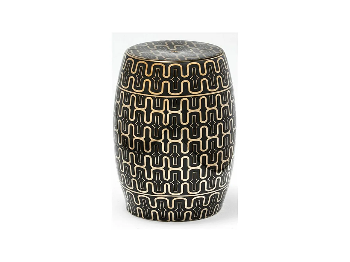 Tabouret bas rond céramique noir et doré Laizy