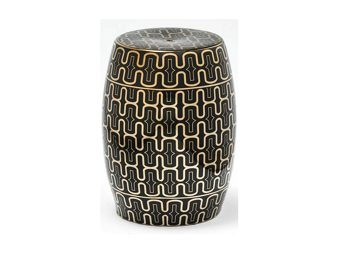 Tabouret bas rond céramique noir et doré Laizy