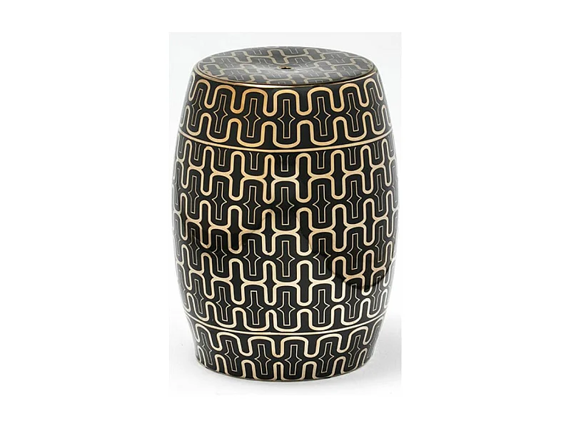 Tabouret bas rond céramique noir et doré Laizy