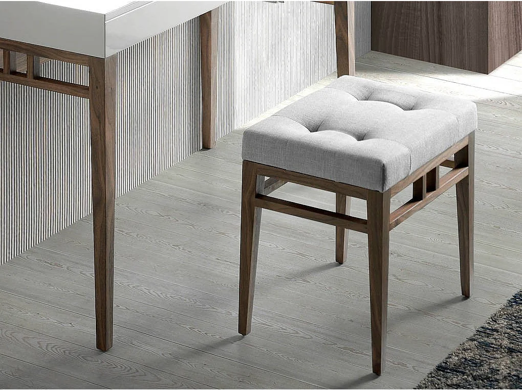 Tabouret capitonné tissu et pieds bois plaqué noyer Panagagora-Couleur DUO 01