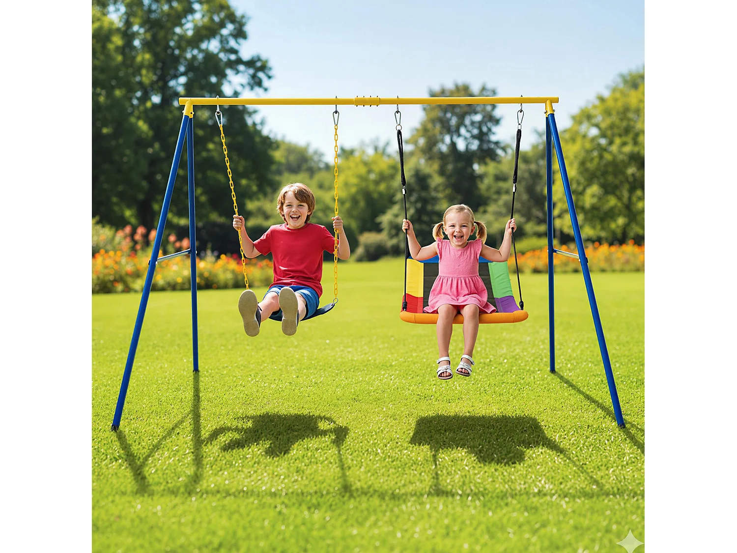 Schaukelgestell, Schaukelgerüst aus Metall bis 300 kg belastbar, Schaukel Gestell mit Bodenanker, Rutschfester Fußkappe ZB32747