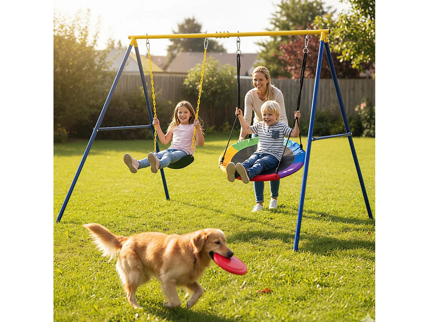 Schaukelgestell, Schaukelgerüst aus Metall bis 300 kg belastbar, Schaukel Gestell mit Bodenanker, Rutschfester Fußkappe ZB32747