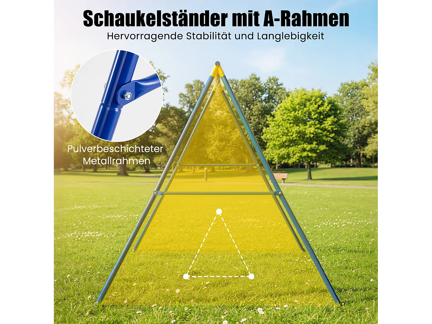 Schaukelgestell, Schaukelgerüst aus Metall bis 300 kg belastbar, Schaukel Gestell mit Bodenanker, Rutschfester Fußkappe ZB32747