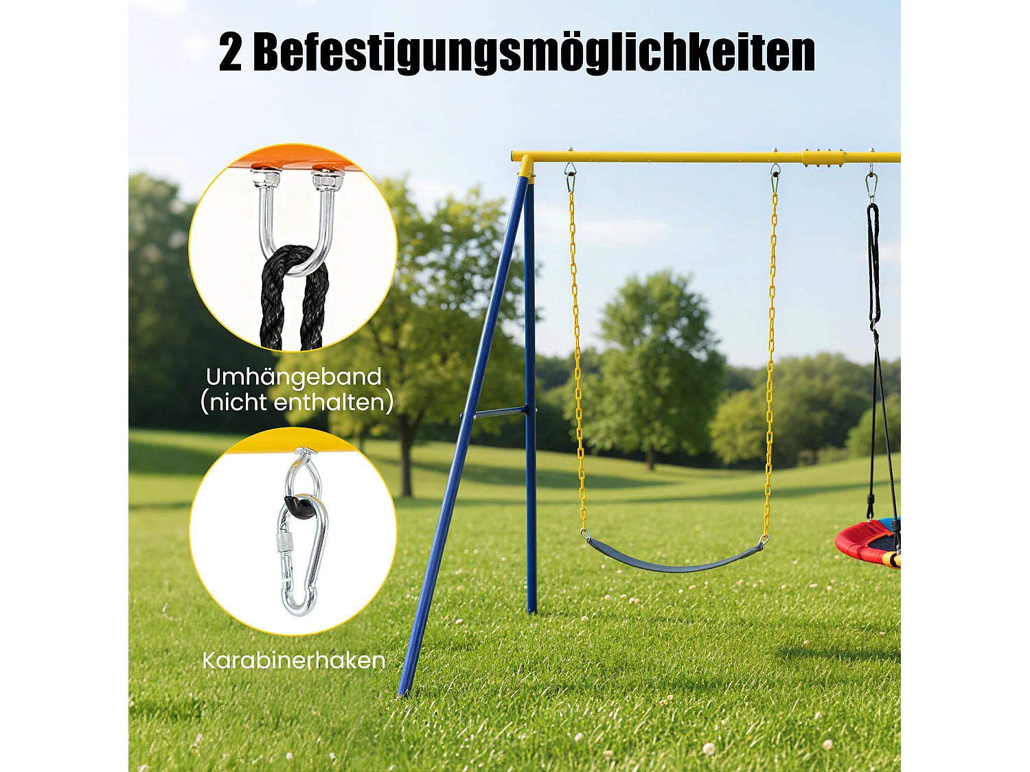 Schaukelgestell, Schaukelgerüst aus Metall bis 300 kg belastbar, Schaukel Gestell mit Bodenanker, Rutschfester Fußkappe ZB32747