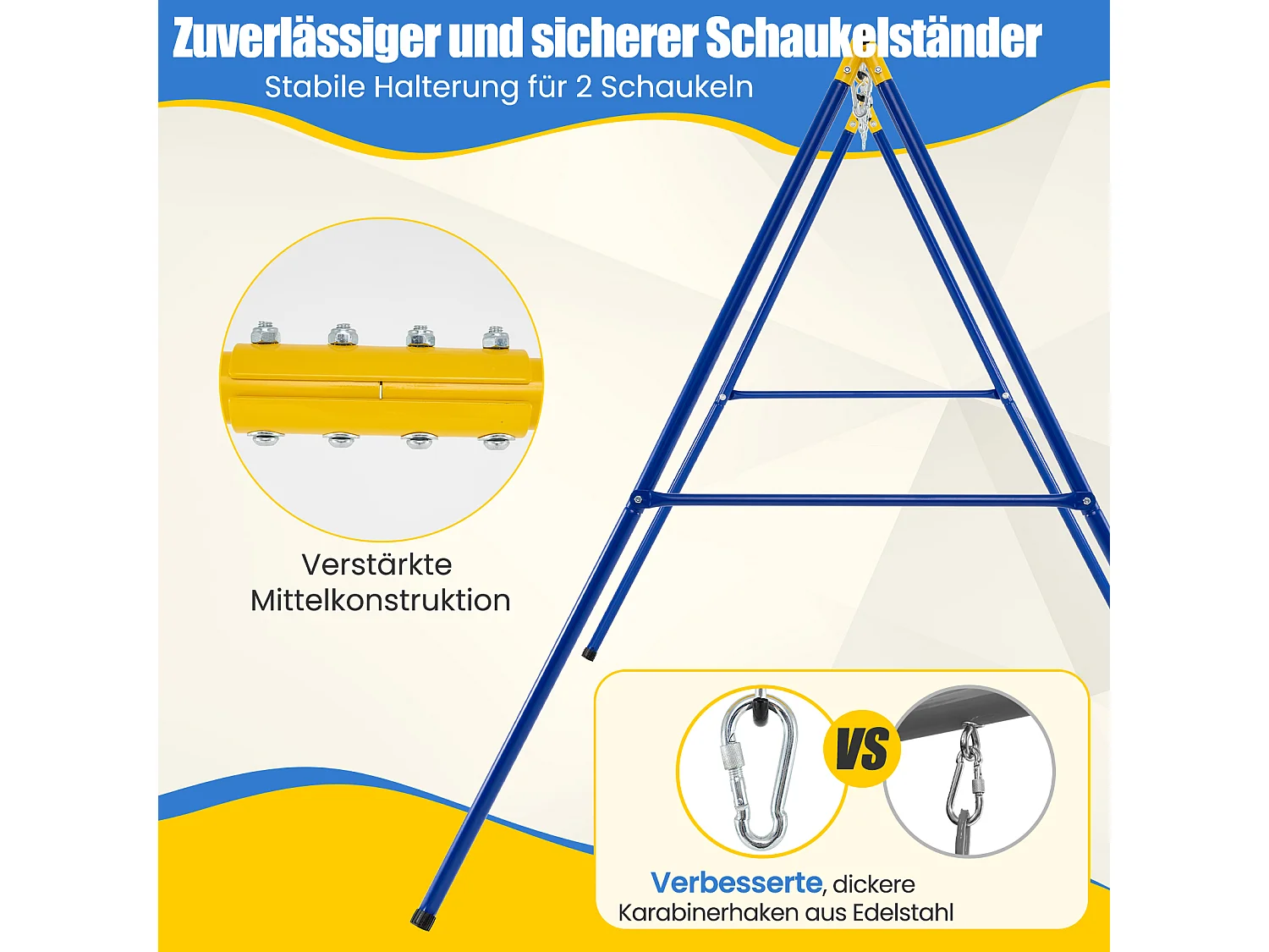 Schaukelgestell, Schaukelgerüst aus Metall bis 300 kg belastbar, Schaukel Gestell mit Bodenanker, Rutschfester Fußkappe ZB32747