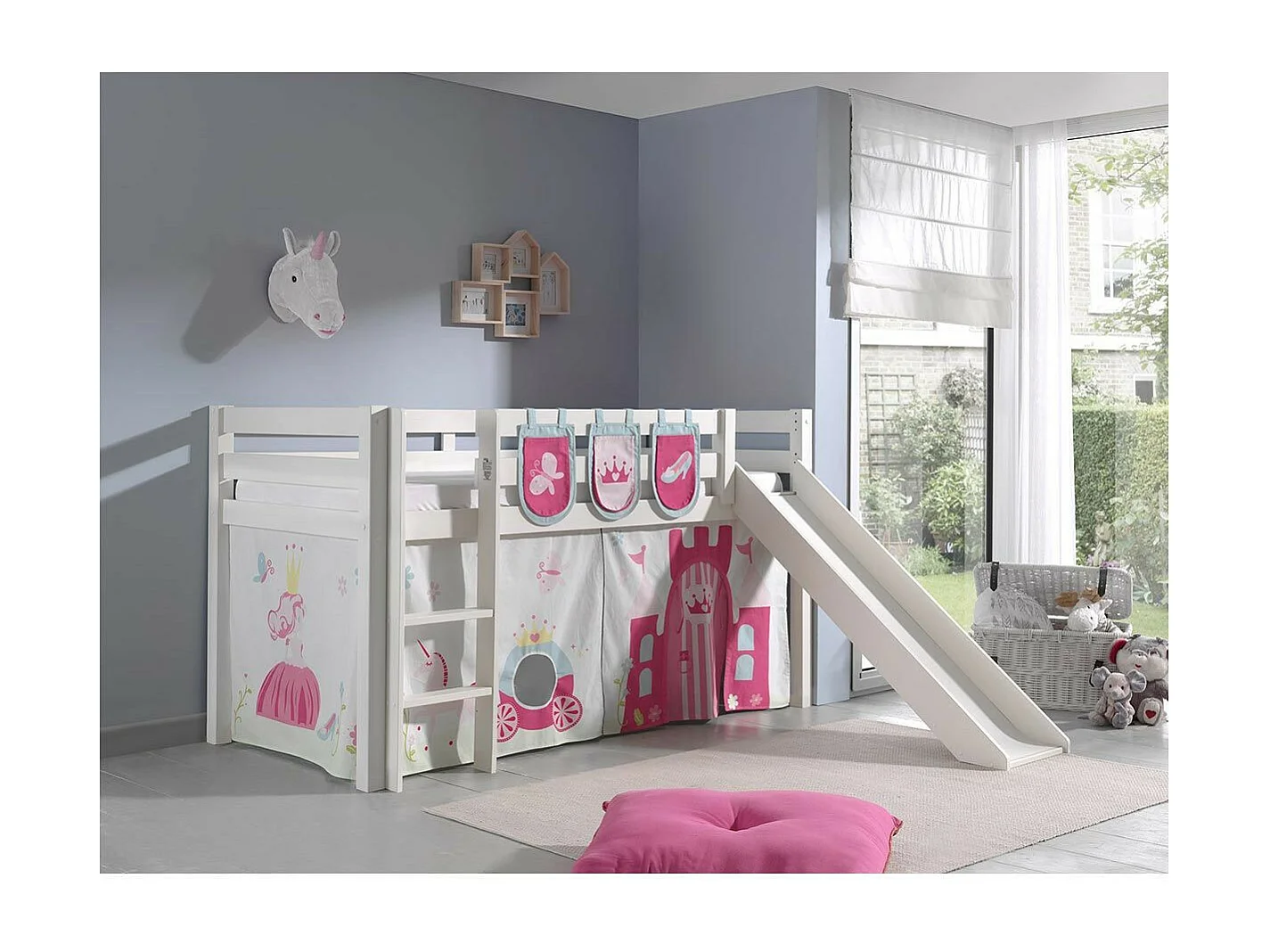 Pack - Lit Enfant Toboggan, Tente & 3 Pochettes "Pino Princesse" Blanc