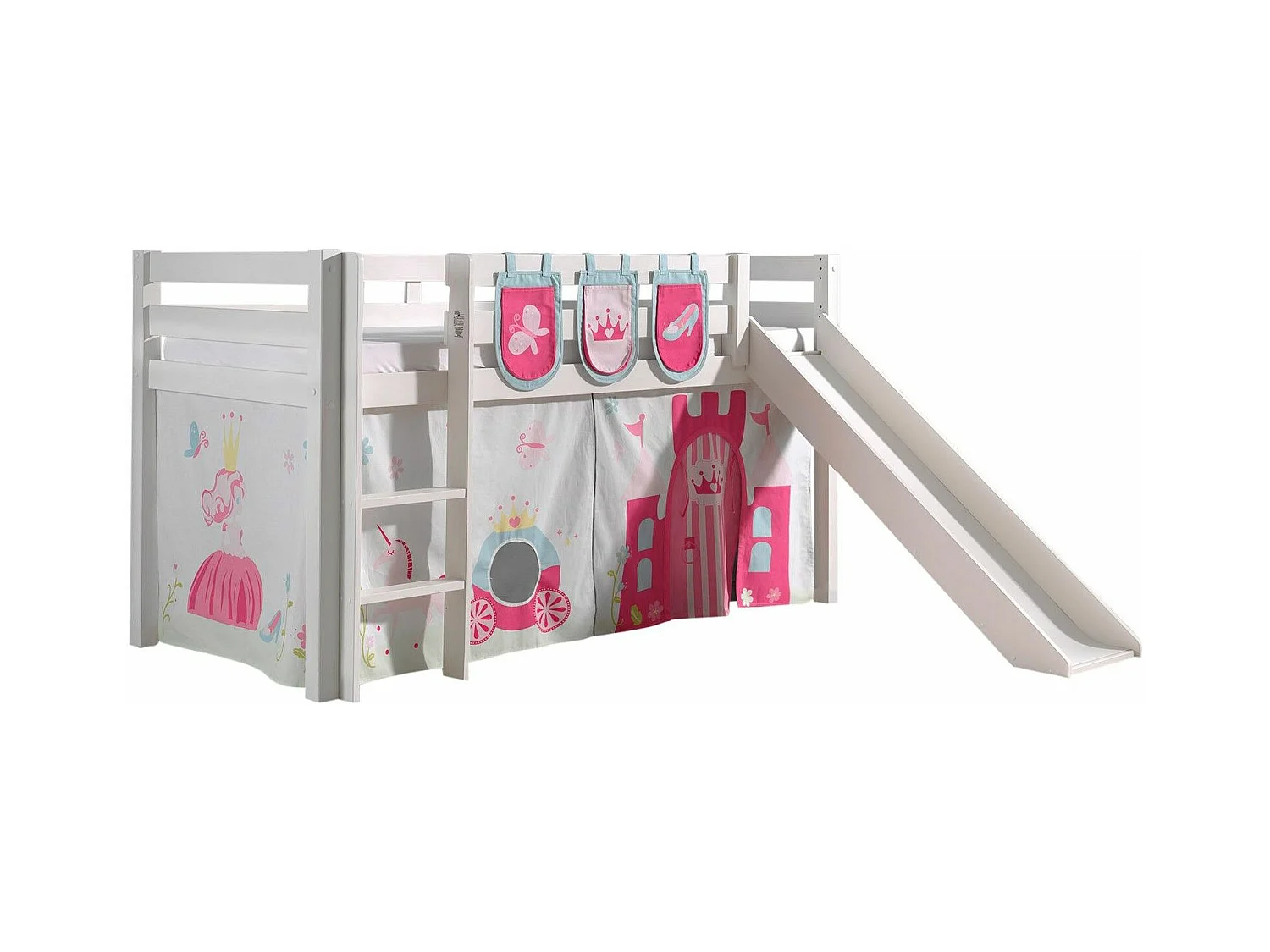 Pack - Lit Enfant Toboggan, Tente & 3 Pochettes "Pino Princesse" Blanc