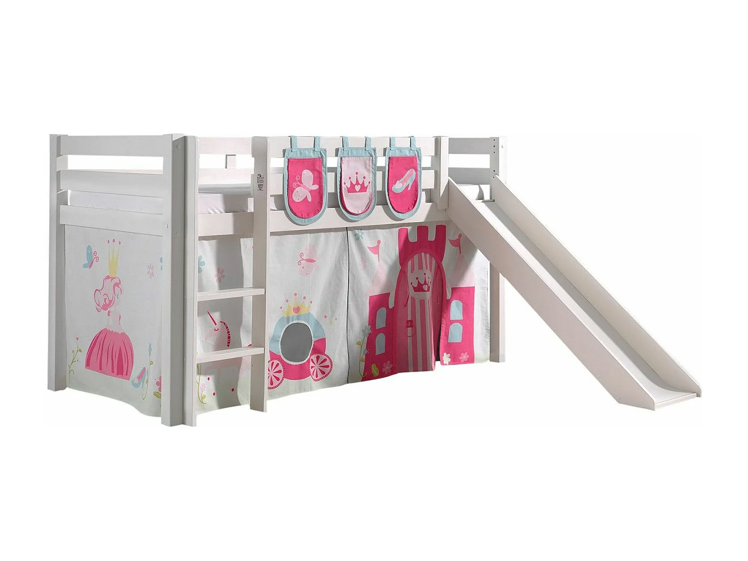 Pack - Lit Enfant Toboggan, Tente & 3 Pochettes "Pino Princesse" Blanc
