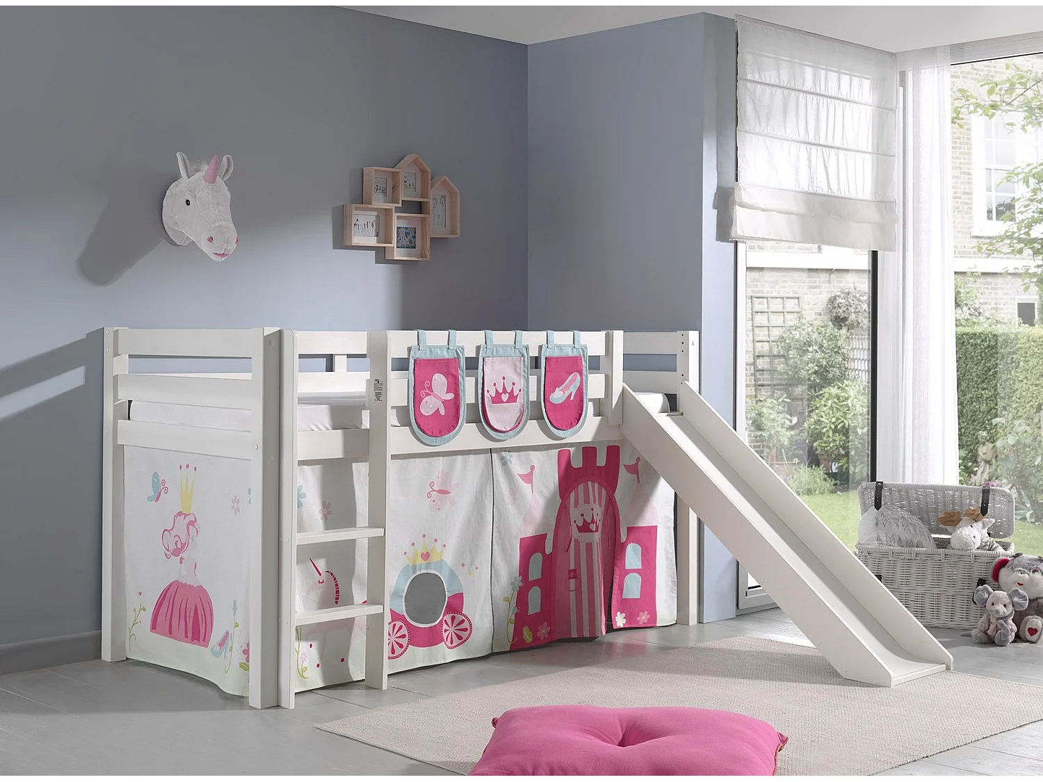 Pack - Lit Enfant Toboggan, Tente & 3 Pochettes "Pino Princesse" Blanc