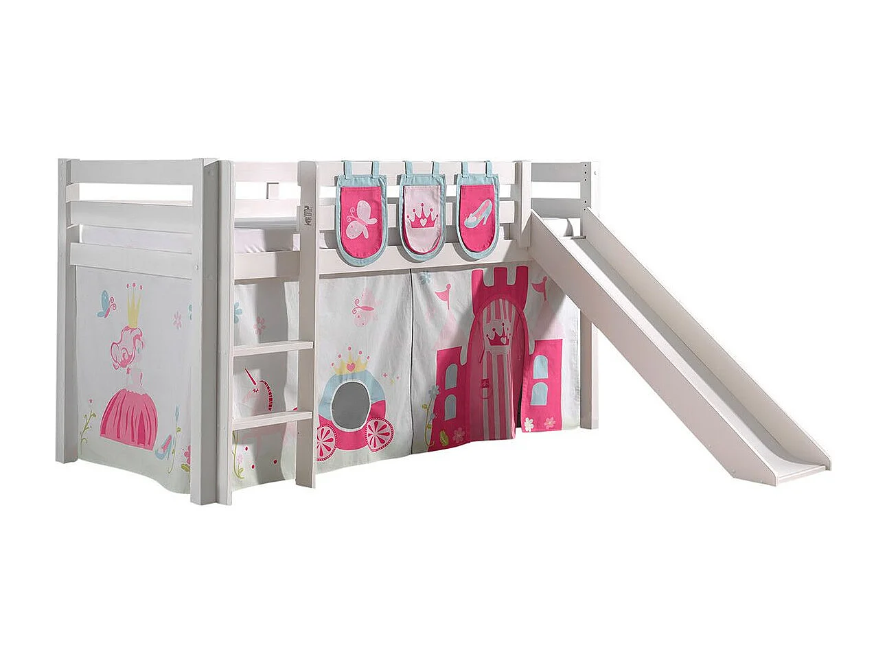 Pack - Lit Enfant Toboggan, Tente & 3 Pochettes "Pino Princesse" Blanc