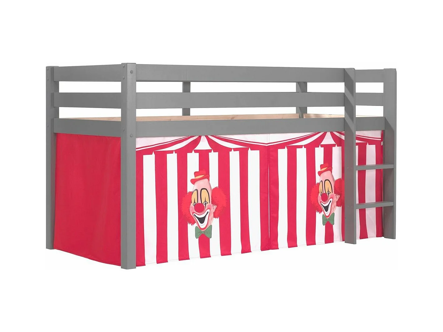Cama altillo de 90x200 cm con tienda payaso de pino macizo gris Pino