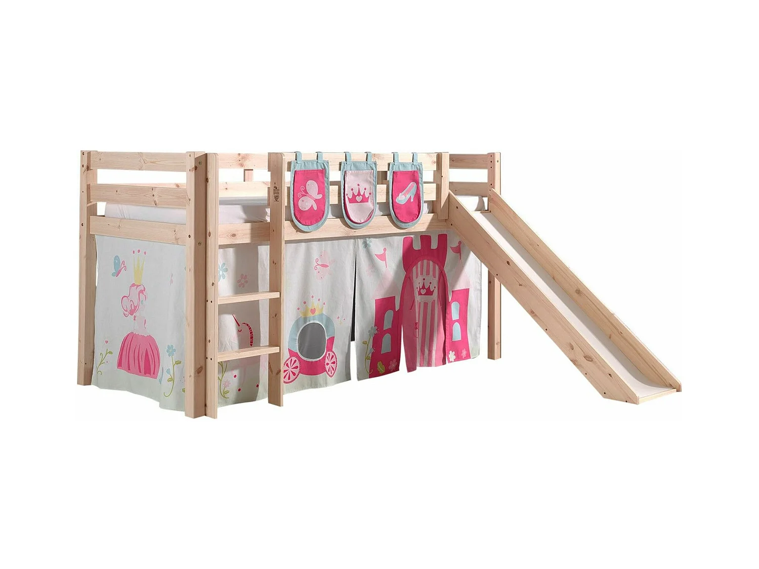 Pack - Lit Enfant Toboggan, Tente & 3 Pochettes "Pino Princesse" Naturel