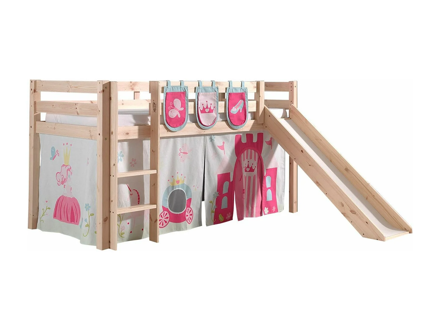 Pack - Lit Enfant Toboggan, Tente & 3 Pochettes "Pino Princesse" Naturel