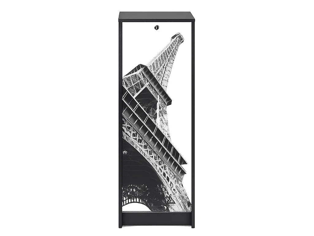 Classeur à rideau noir BOSTA 104cm – Meuble de rangement sécurisé 5 niches avec serrure-Façade Impression Tour eiffel