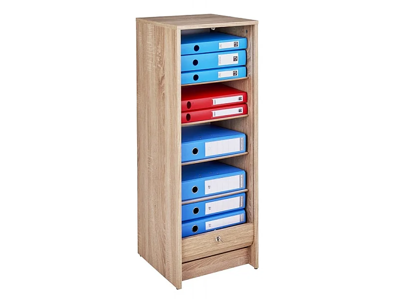 Classeur à rideau chêne clair BOSTA 104cm – Meuble de rangement sécurisé 5 niches avec serrure-Façade Impression cabine London