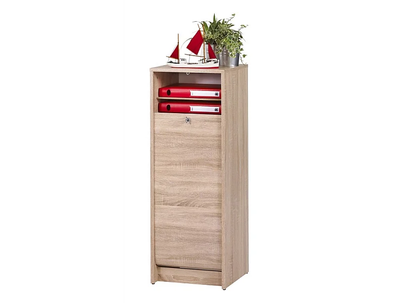 Classeur à rideau chêne clair BOSTA 104cm – Meuble de rangement sécurisé 5 niches avec serrure-Façade Impression cabine London