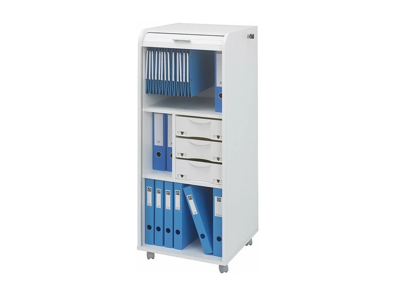 Grote gordijnkast op wielen 3 witte lades met Vrijheidsbeeld print Orga 108 cm