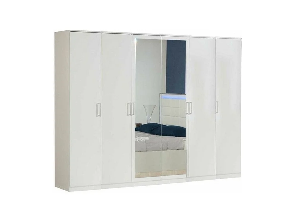 Grande armoire de chambre design 6 portes battantes bois laqué blanc Turin 272cm