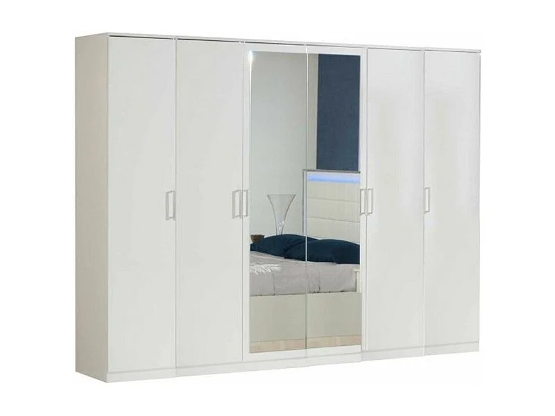 Grote design slaapkamerkast met 6 draaideuren in wit gelakt hout Turijn 272 cm