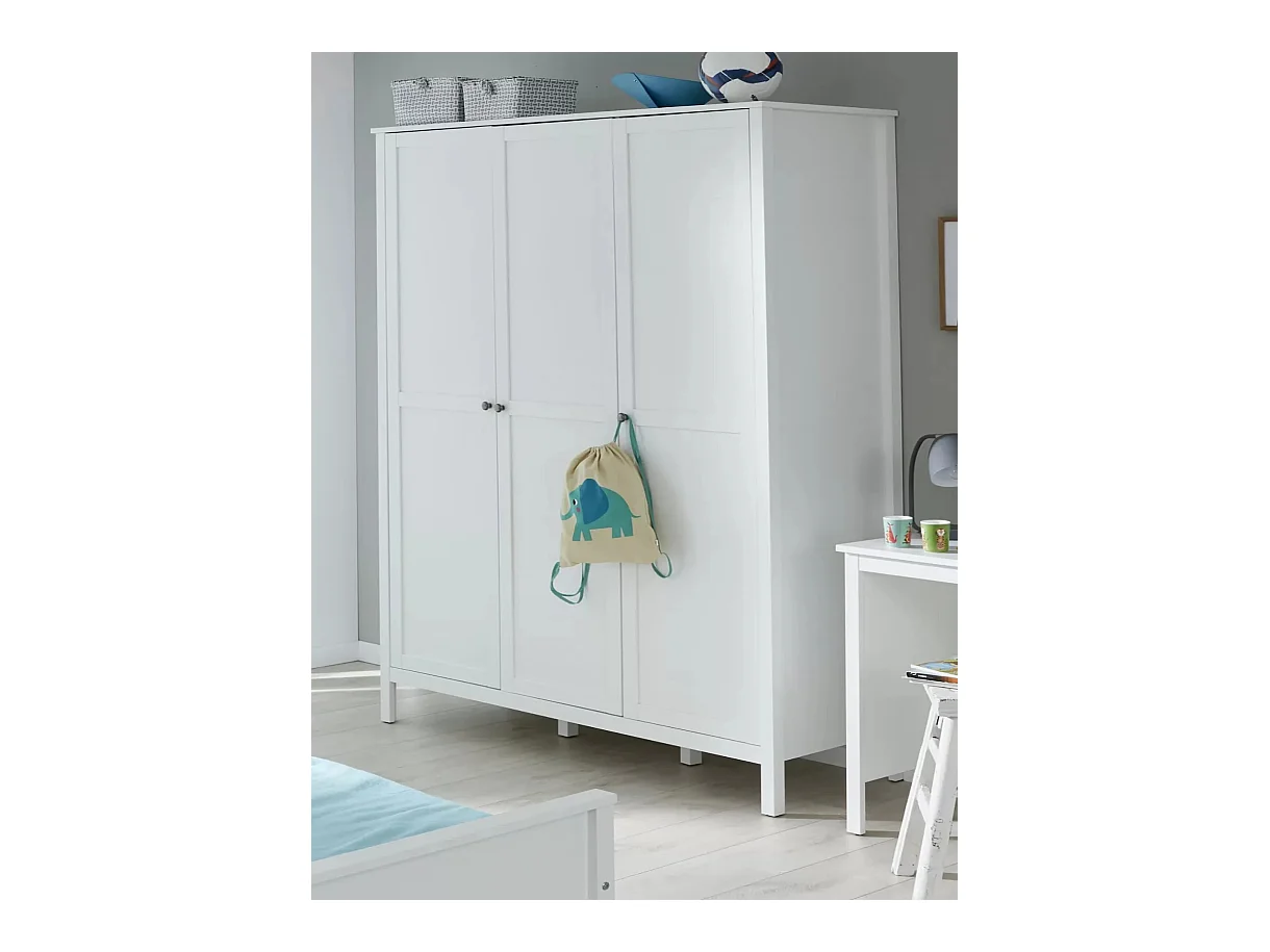 Armoire enfant 3 portes mélaminé blanc Leone