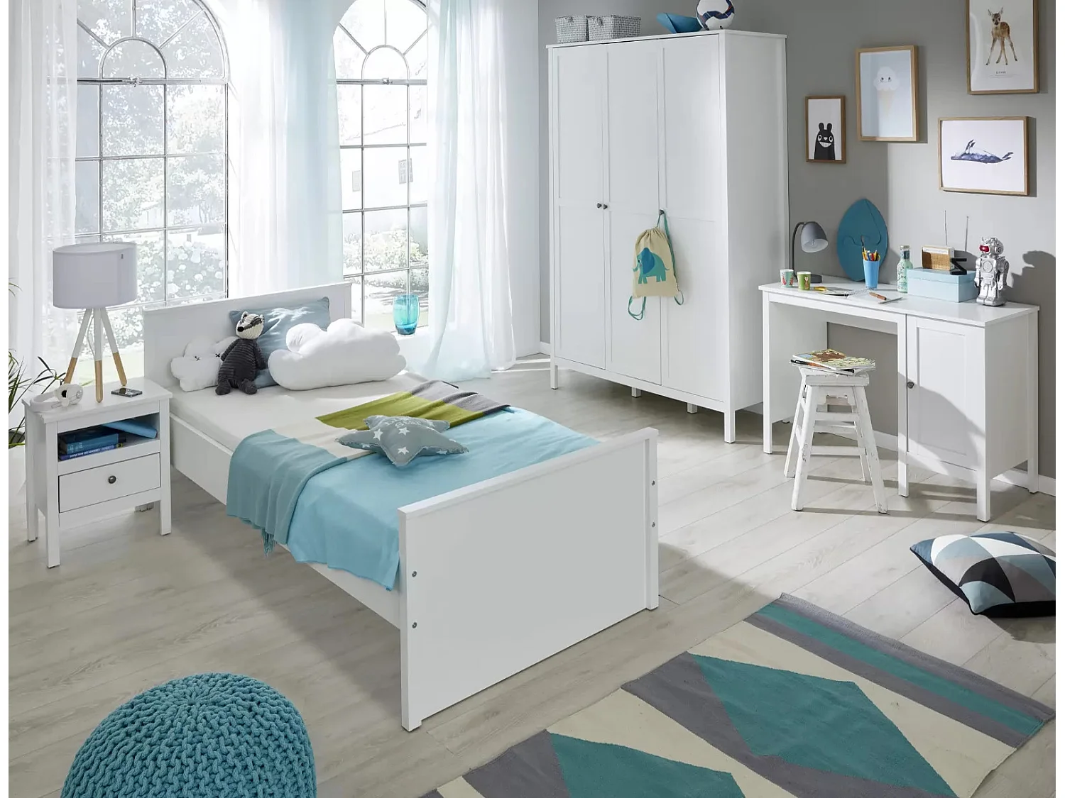 Armoire enfant 3 portes mélaminé blanc Leone