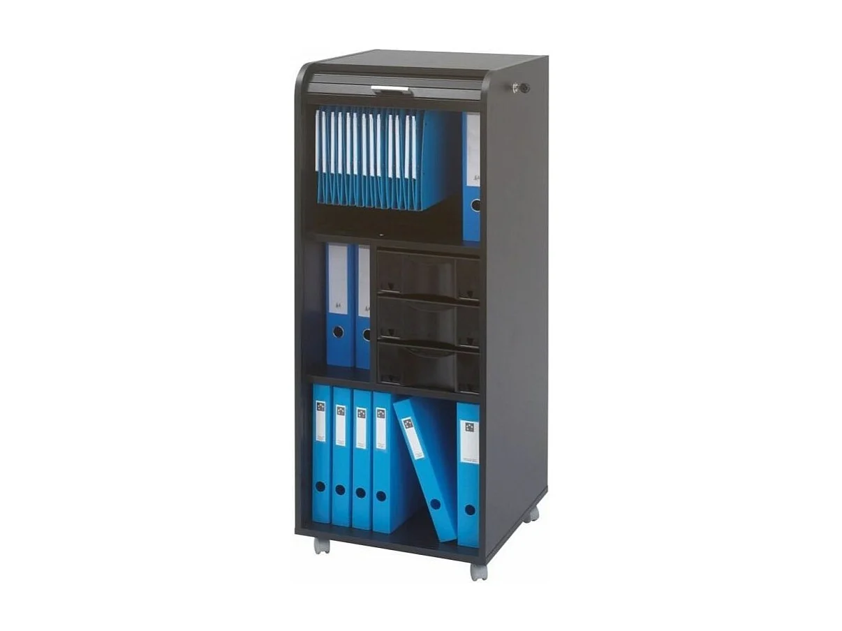 Grand caisson à rideau sur roulettes 3 tiroirs noir Orga 108cm