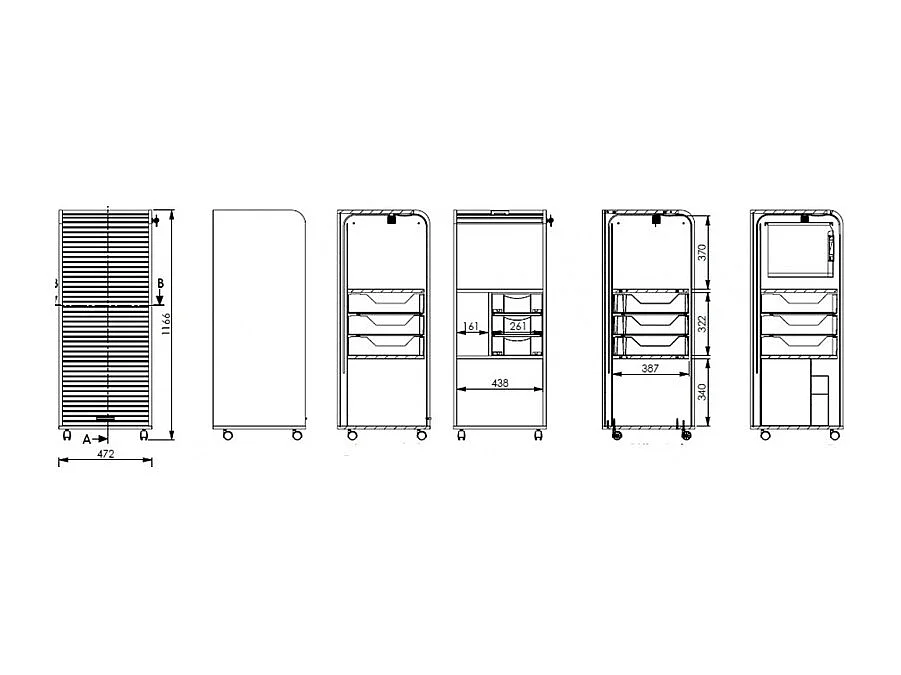 Grote gordijndoos met 3 naturel eiken lades met gele taxi print Orga 108 cm