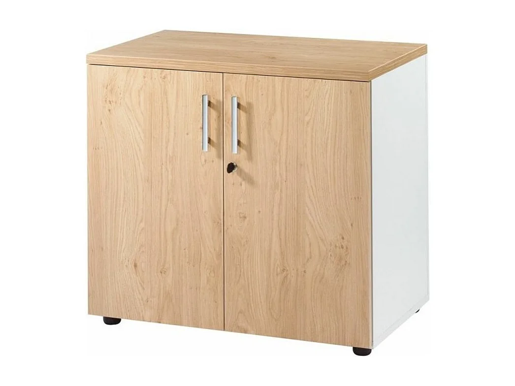 Armoire de bureau bas blanc et naturel Hublo