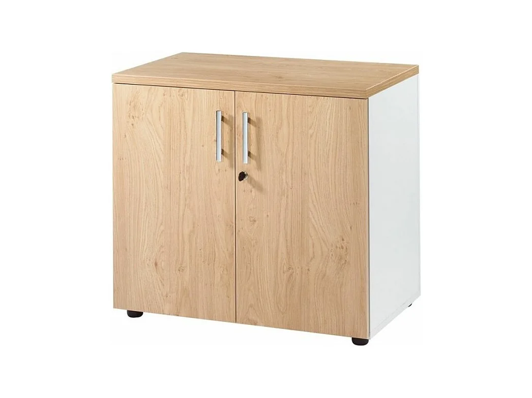 Armoire de bureau bas blanc et naturel Hublo
