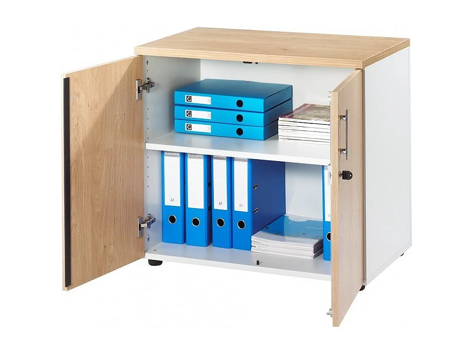 Armoire de bureau bas blanc et naturel Hublo