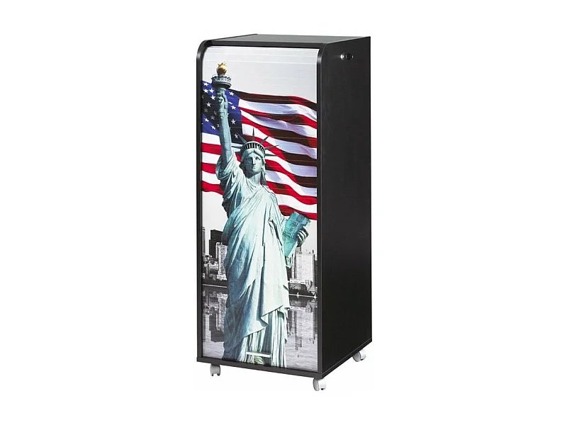 Grand caisson à rideau sur roulettes 3 tiroirs noir imprimé statue de la Liberté Orga 108cm
