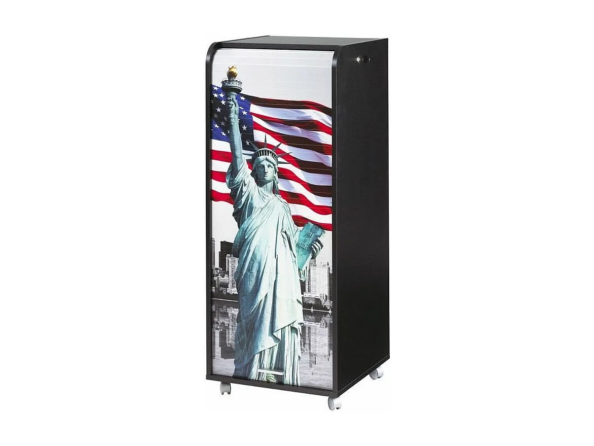 Grand caisson à rideau sur roulettes 3 tiroirs noir imprimé statue de la Liberté Orga 108cm