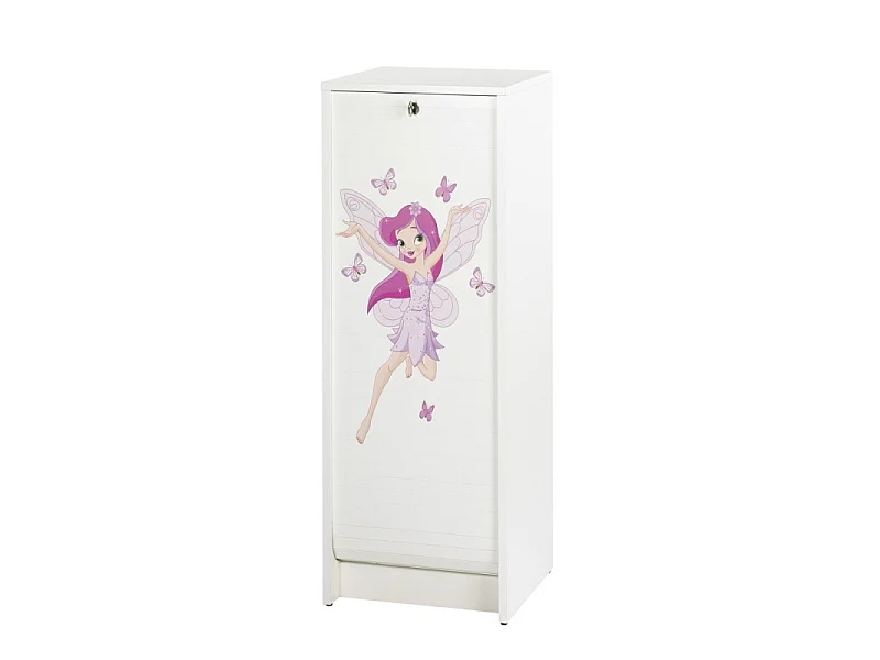 Classeur à rideau blanc BOSTA 104cm – Meuble de rangement sécurisé 5 niches avec serrure-Façade Impression fée