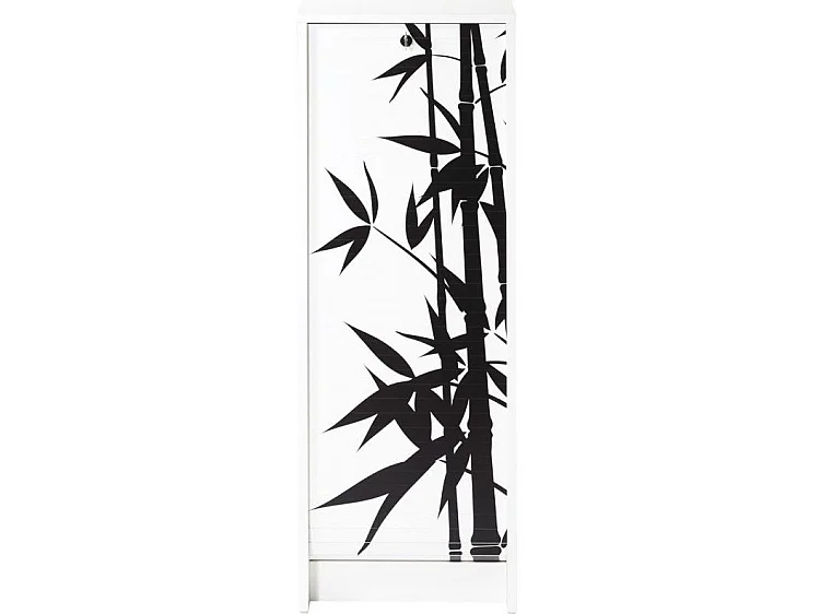 Classeur à rideau blanc BOSTA 104cm – Meuble de rangement sécurisé 5 niches avec serrure-Façade Impression bambou