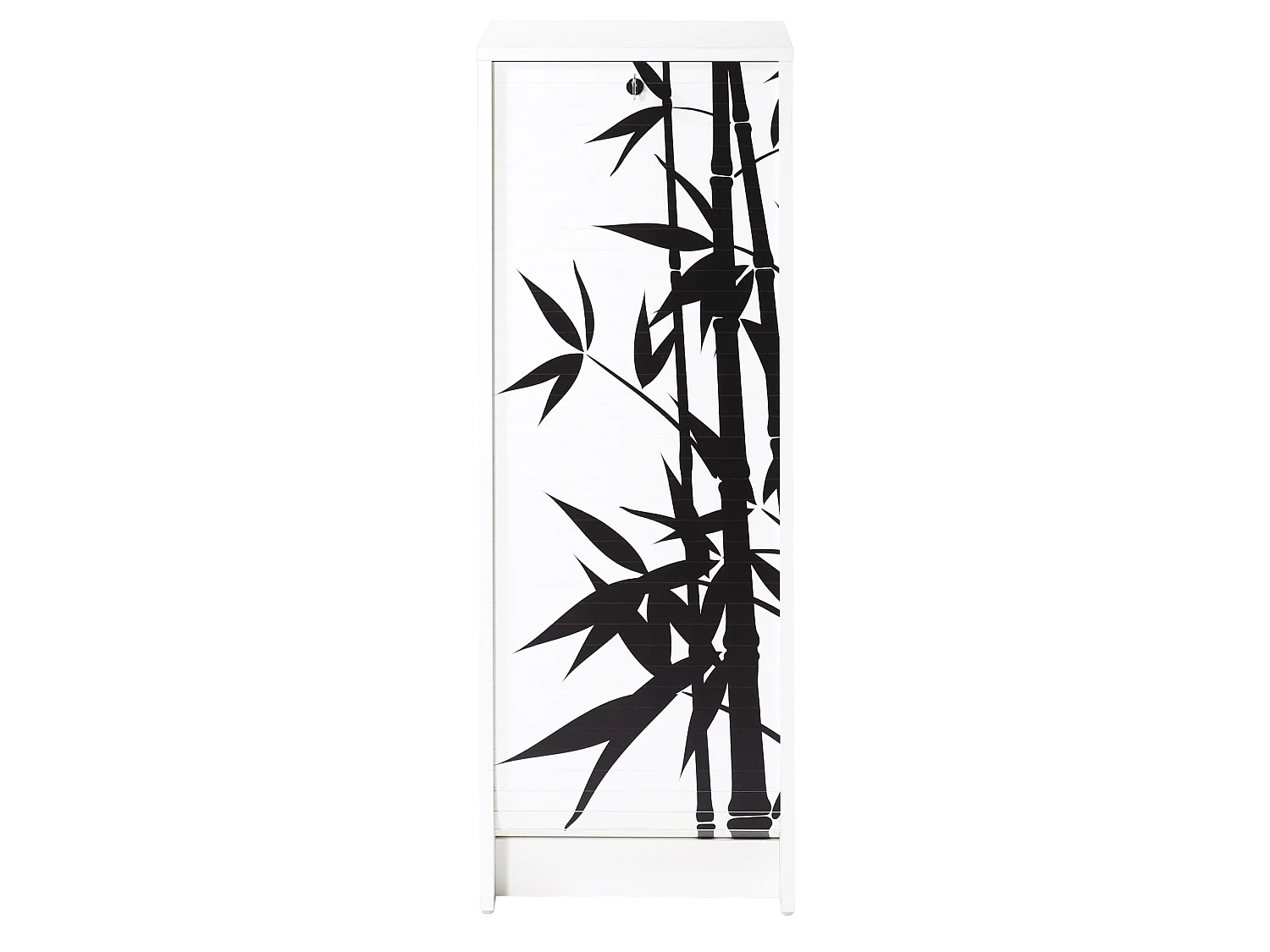 Classeur à rideau blanc BOSTA 104cm – Meuble de rangement sécurisé 5 niches avec serrure-Façade Impression bambou
