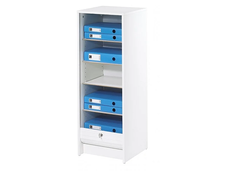 Classeur à rideau blanc BOSTA 104cm – Meuble de rangement sécurisé 5 niches avec serrure-Façade Impression bambou