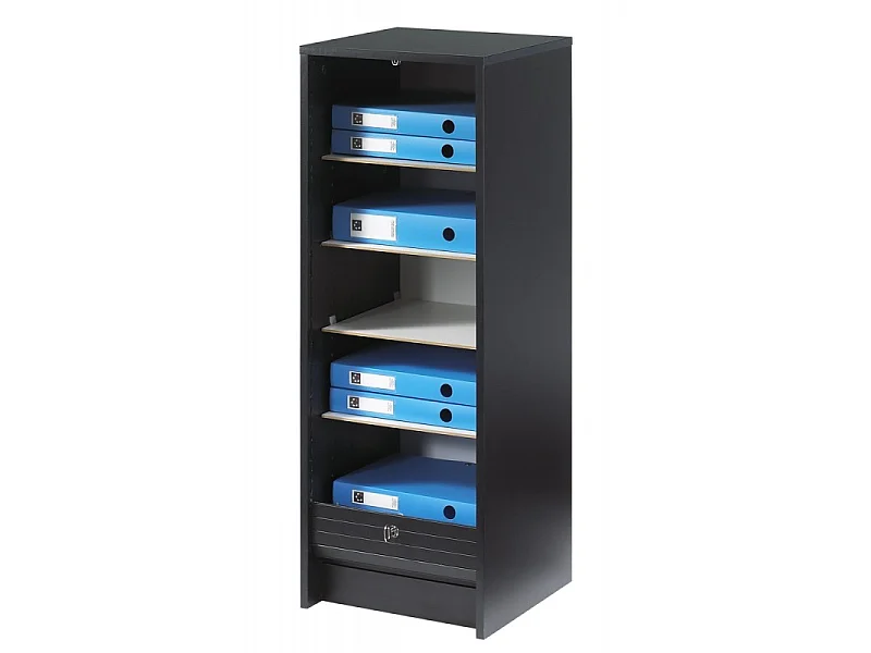 Classeur à rideau noir BOSTA 104cm – Meuble de rangement sécurisé 5 niches avec serrure-Façade Noir