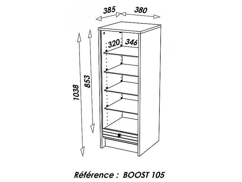 Classeur à rideau noir BOSTA 104cm – Meuble de rangement sécurisé 5 niches avec serrure-Façade Noir