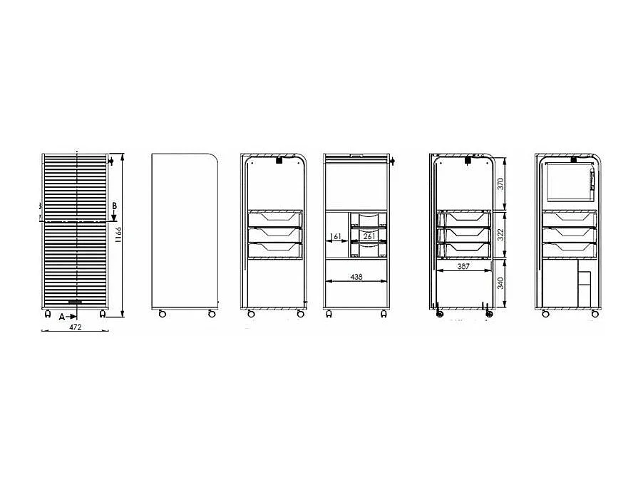 Grand caisson à rideau sur roulettes 3 tiroirs blanc imprimé Mont Cervin Orga 108cm