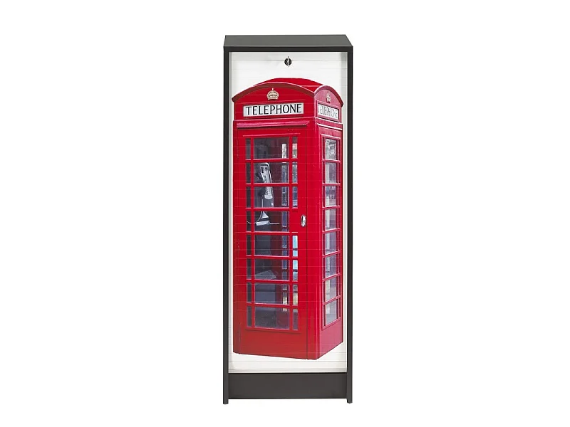 Classeur à rideau noir BOSTA 104cm – Meuble de rangement sécurisé 5 niches avec serrure-Façade Impression cabine London