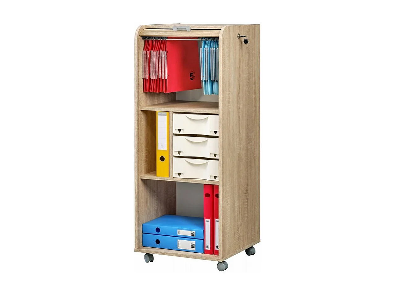 Grote gordijnkast met 3 laden in licht hout Orga 108 cm