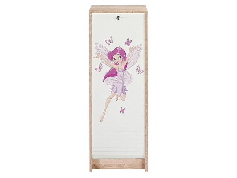 Classeur à rideau chêne clair BOSTA 104cm – Meuble de rangement sécurisé 5 niches avec serrure-Façade Impression fée
