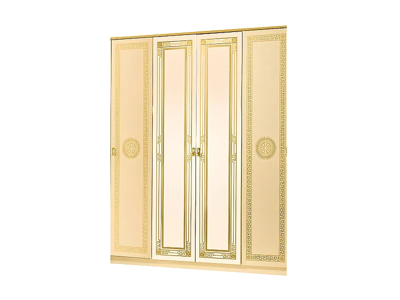 Armoire de chambre 4 portes 2 avec miroirs laqué beige et doré Savana 181cm