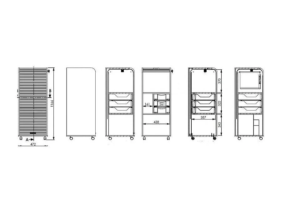 Grand caisson à rideau sur roulettes 3 tiroirs blanc Orga 108cm