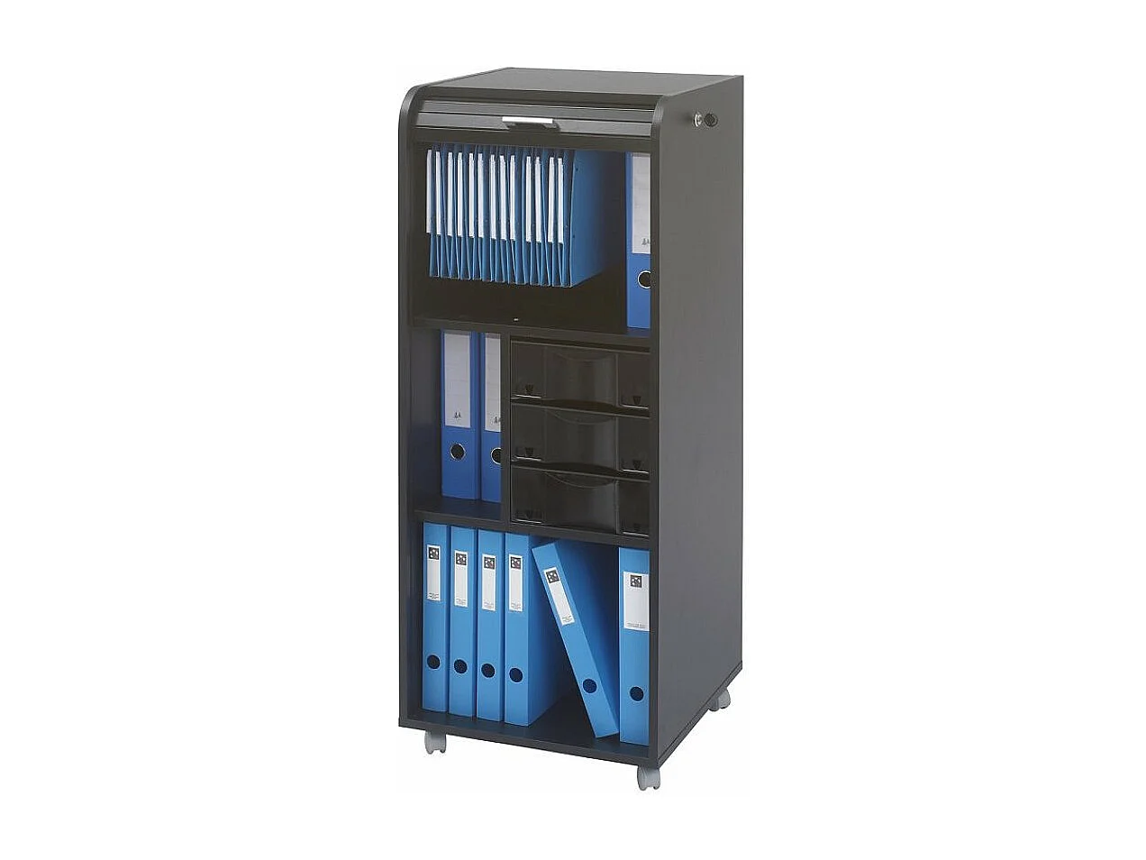 Grand caisson à rideau sur roulettes 3 tiroirs noir imprimé taxis jaunes Orga 108cm