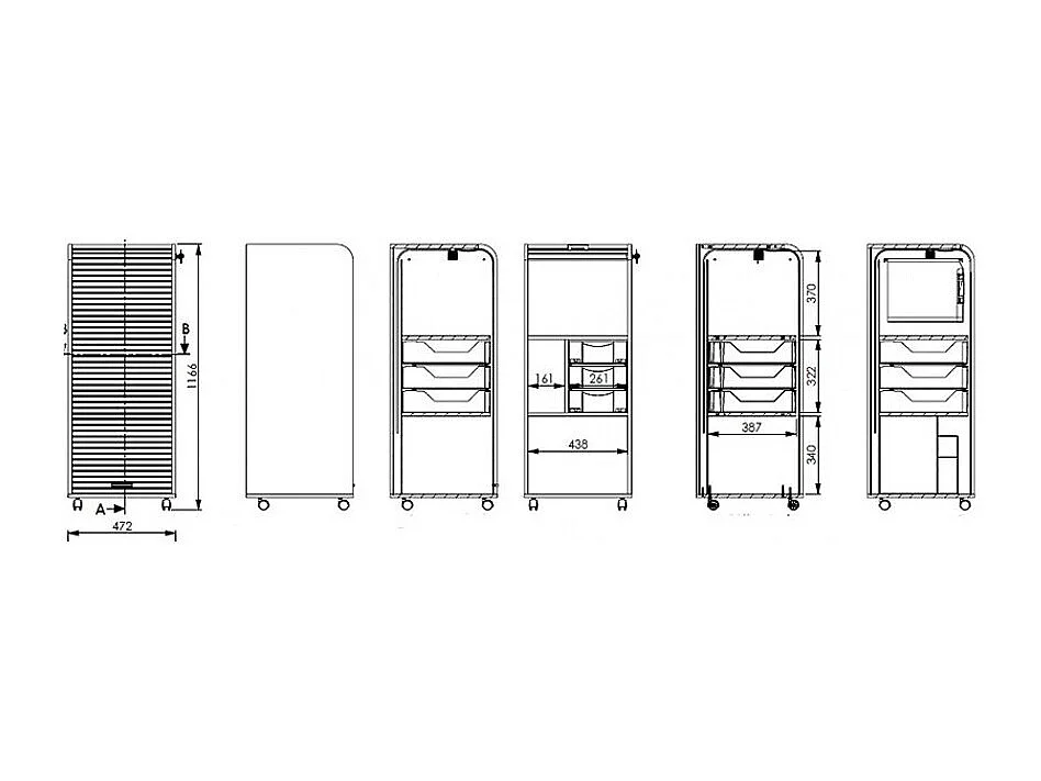 Grote gordijnkast op wielen 3 zwarte lades met gele taxi print Orga 108 cm