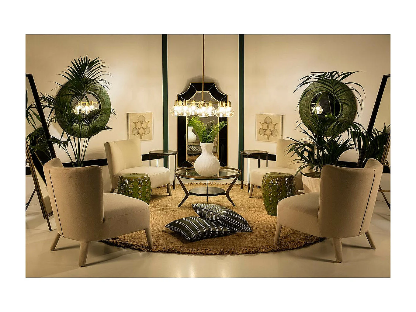 Miroir mural rond métal vert et doré Canva